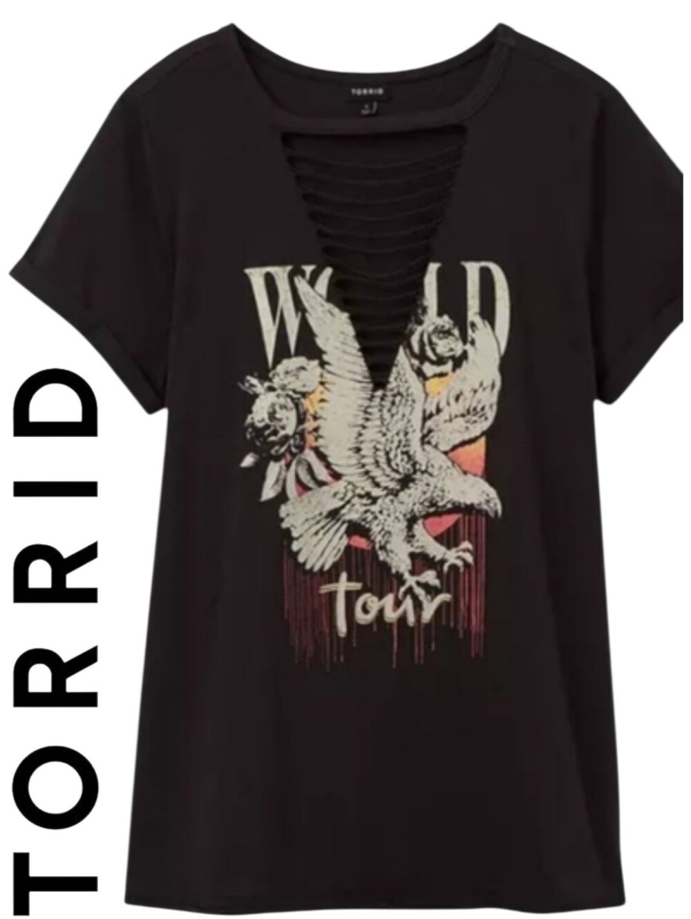 Torrid Graphic Vintage Style Band Tee Cotton Slashed Neck World Tour Black